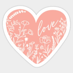 Wild Flowers Love Heart Silhouette, Rose Pink © GraphicLoveShop Sticker